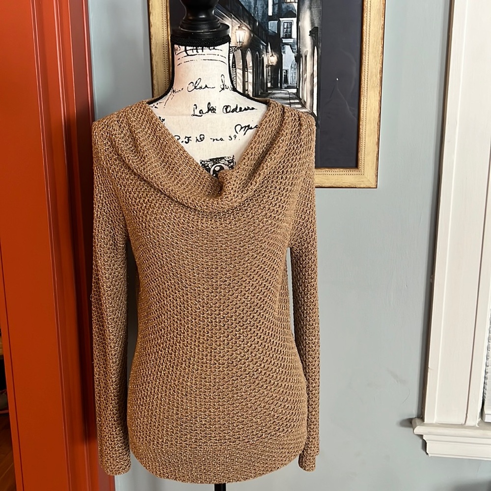 Jones New York Signature Open Knit Metallic Gold Sweater (M)